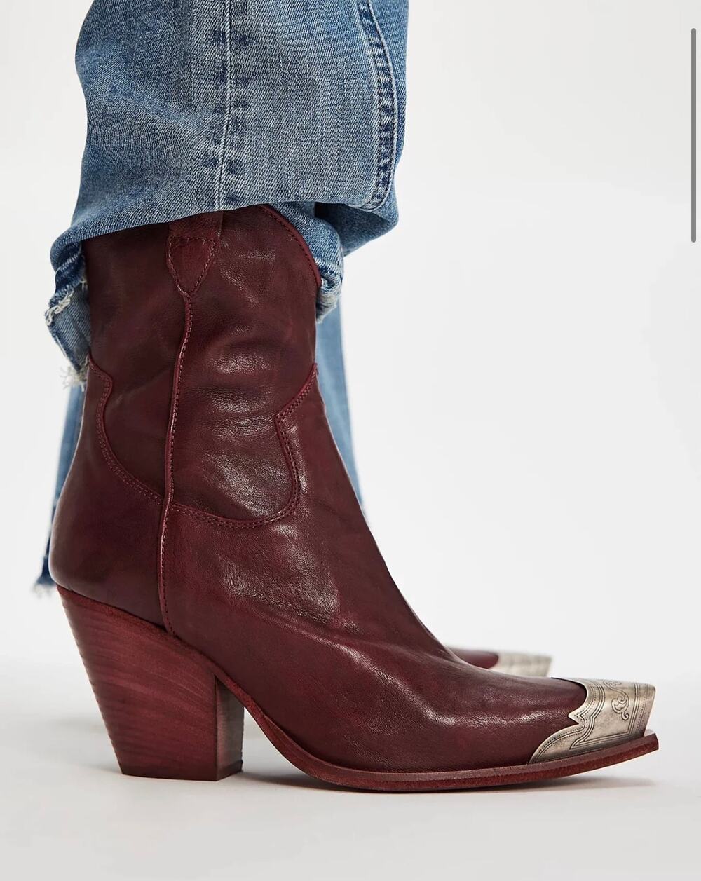 Free People Brayden Western Leather Boots Size 39.5 9.5 Red New